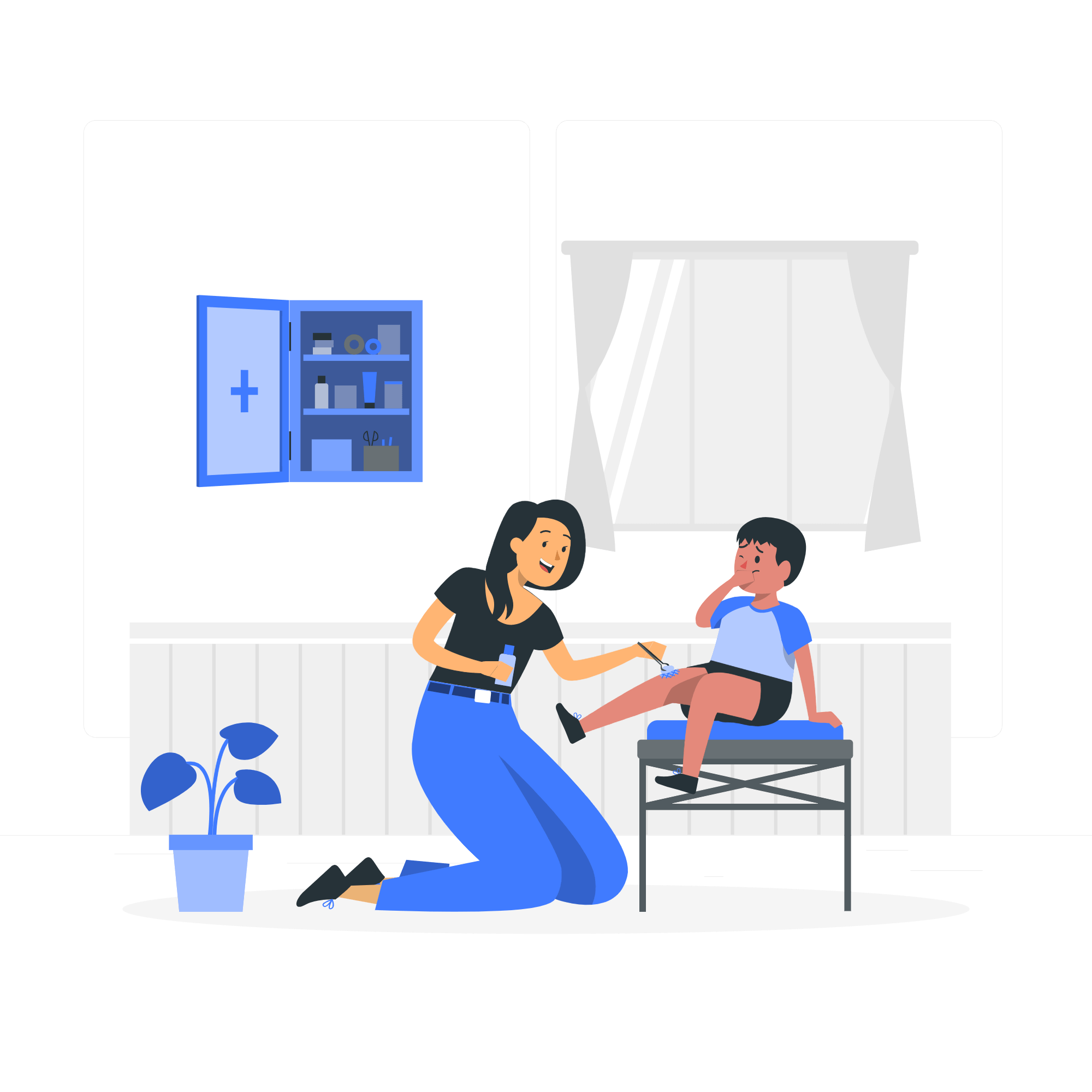 Illustration showing a technician of our team in individual therapy with a child